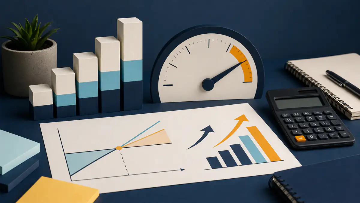 Imagen editorial sobre rentabilidad: punto de equilibrio, márgenes, markup y ROI